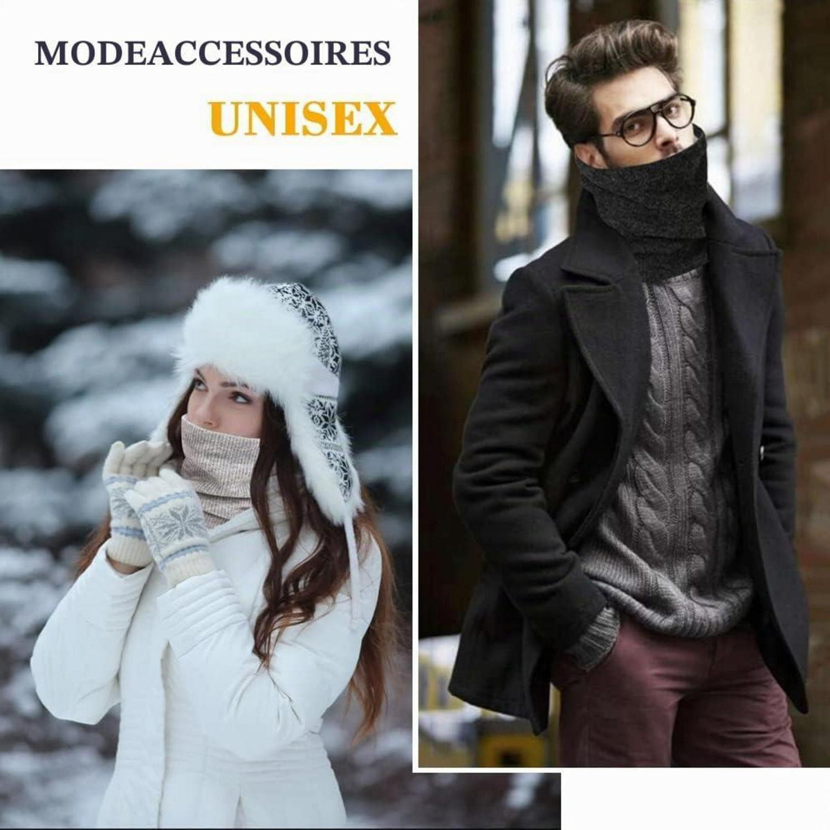 Loop Schal Damen Herren Winter Schlauchschal Unisex Warm Schwarz+Hellgrau