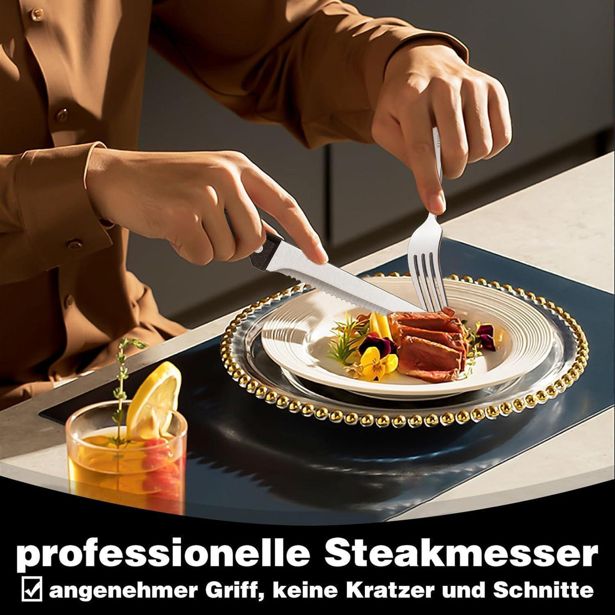 36-teiliges Edelstahl Besteckset für 6 Personen mit Steakmessern