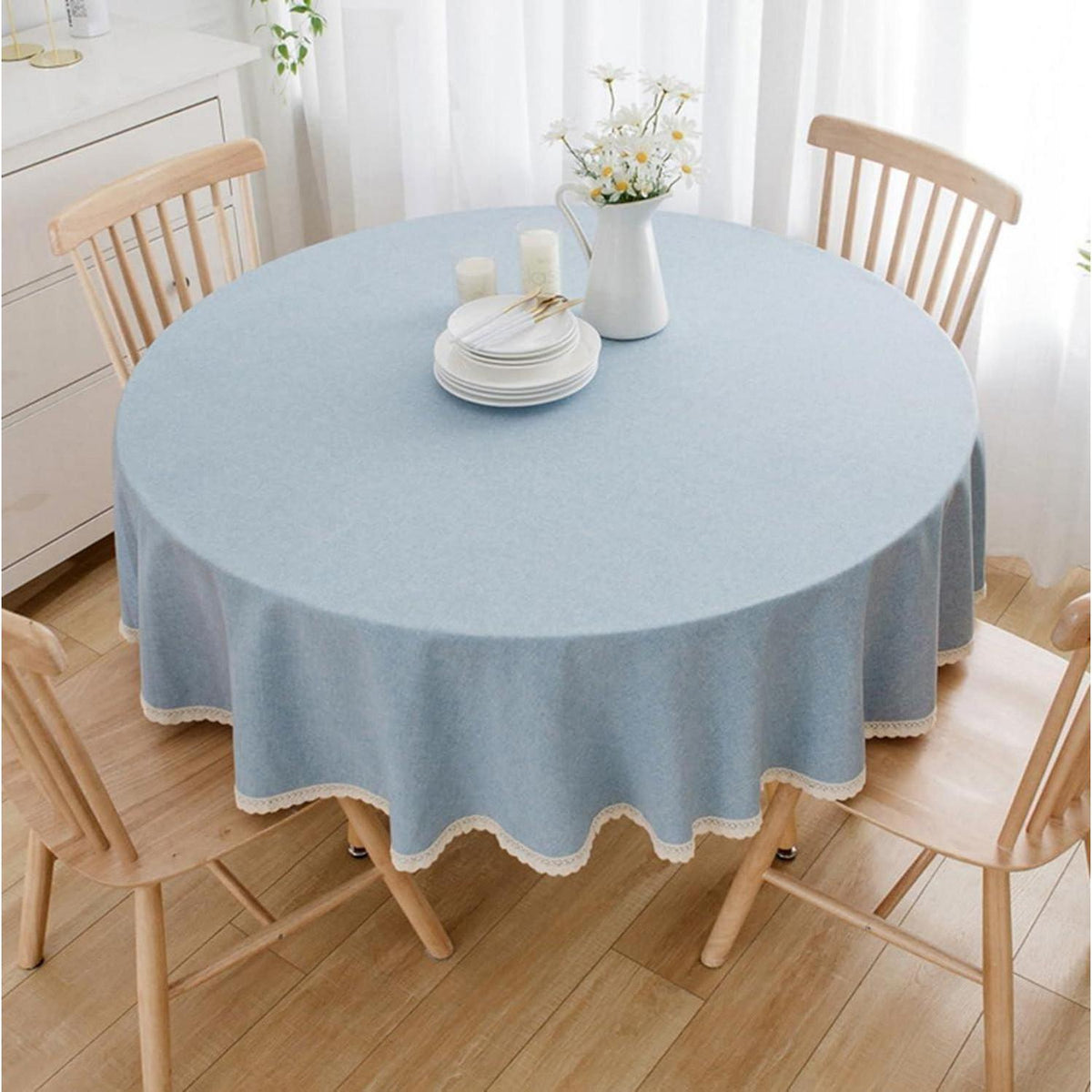 Runde Baumwollleinen Tischdecke Hellblau 140 cm