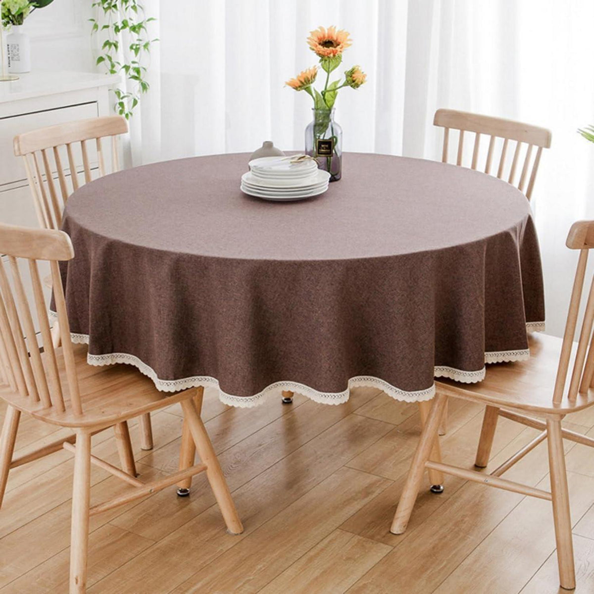 Runde Baumwollleinen Tischdecke Dunkelbraun 280 cm