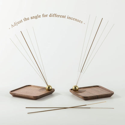 Verstellbarer Räucherstäbchenhalter aus Walnussholz mit Messingkugel