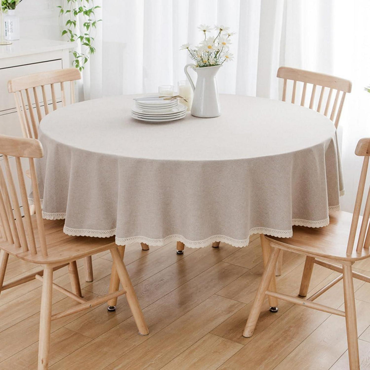 Runde Baumwollleinen Tischdecke 260 cm Kaki