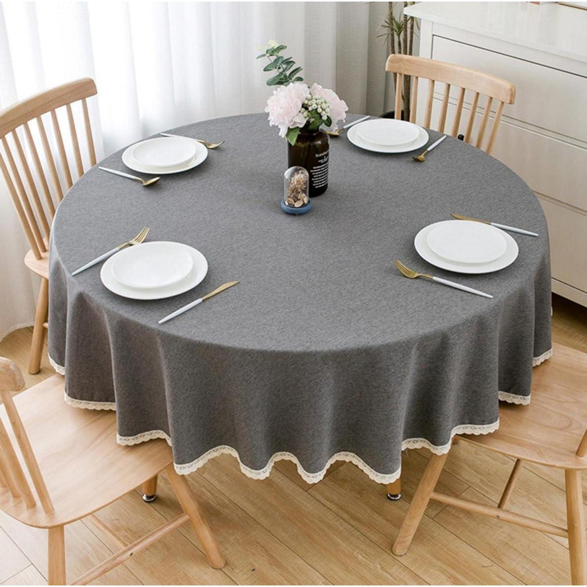 Runde Baumwollleinen Tischdecke 260 cm – Dunkelgrau