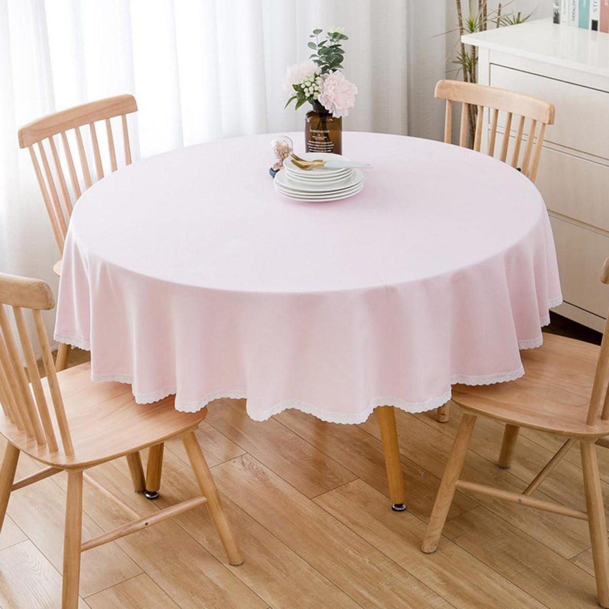 Runde Baumwollleinen Tischdecke Rosa 260 cm – Schutz & Stil