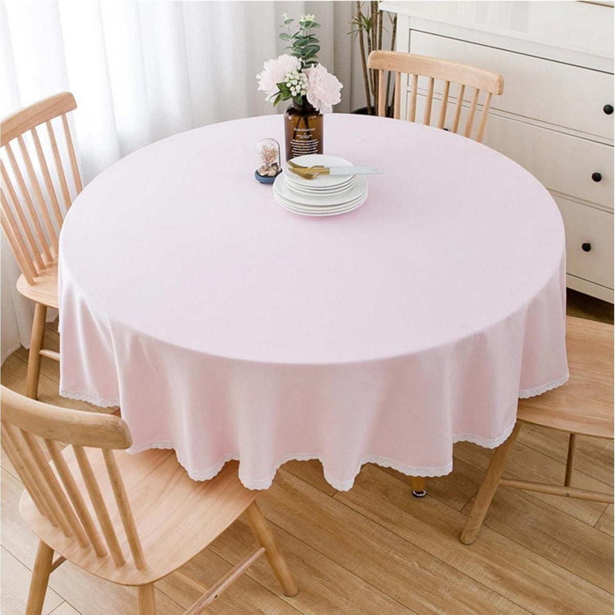 Runde Baumwollleinen Tischdecke Rosa 260 cm – Schutz & Stil
