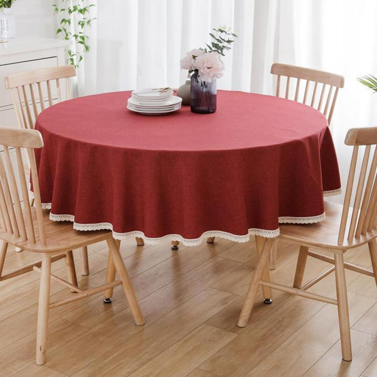 Runde Baumwollleinen Tischdecke 280cm – Rot