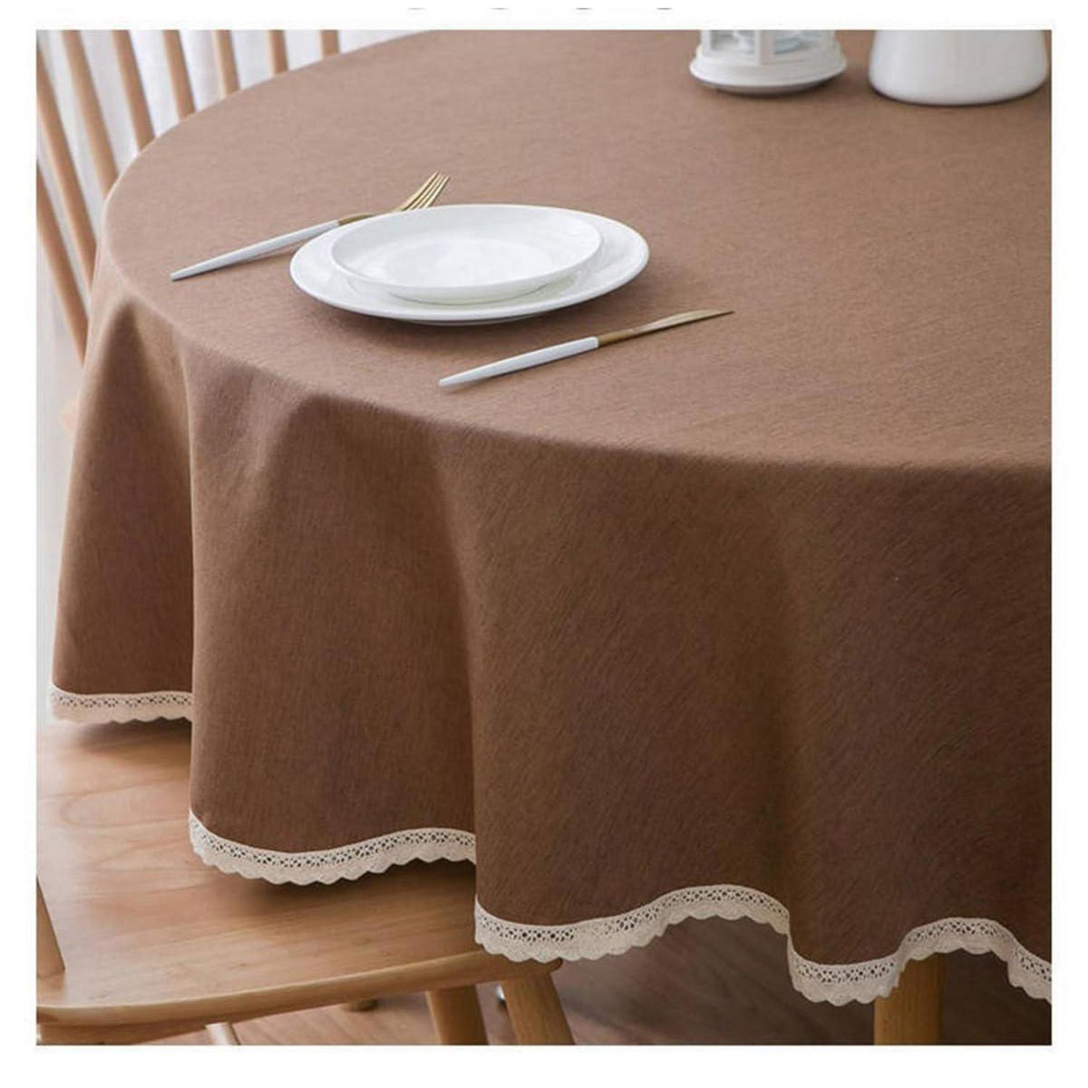 Runde Baumwollleinen Tischdecke Dunkelbraun 260 cm