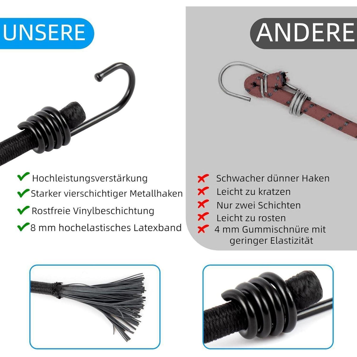 Spanngummis mit Haken – 10er Set, 100 cm, Robust & Vielseitig
