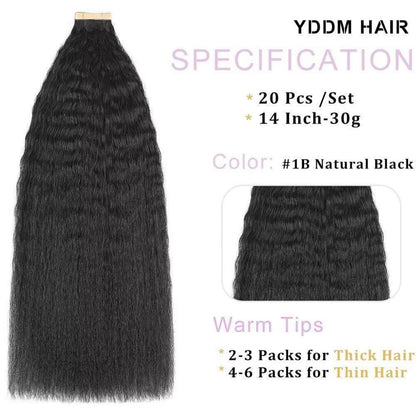 Echthaar Tape Extensions Schwarz Kinky Straight 14 Zoll