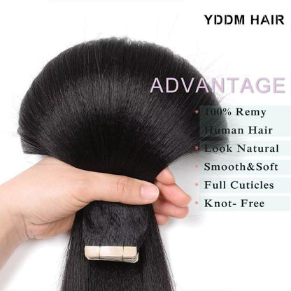 Echthaar Tape Extensions Schwarz Yaki Straight 24 Zoll