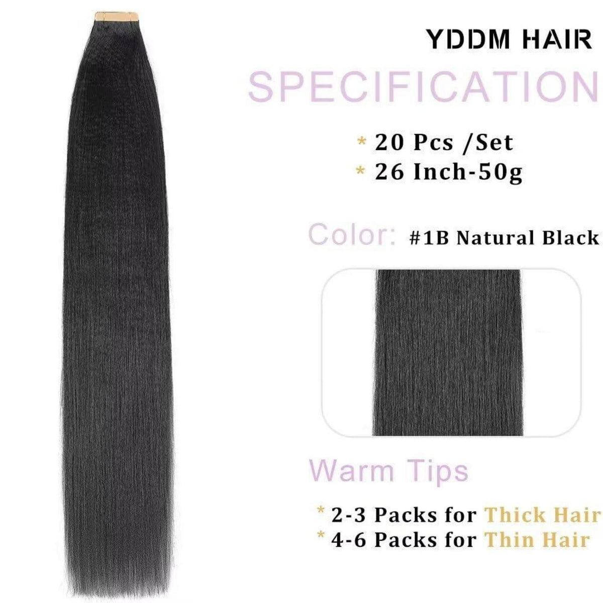 Echthaar Tape Extensions Schwarz 26 Zoll (50g)