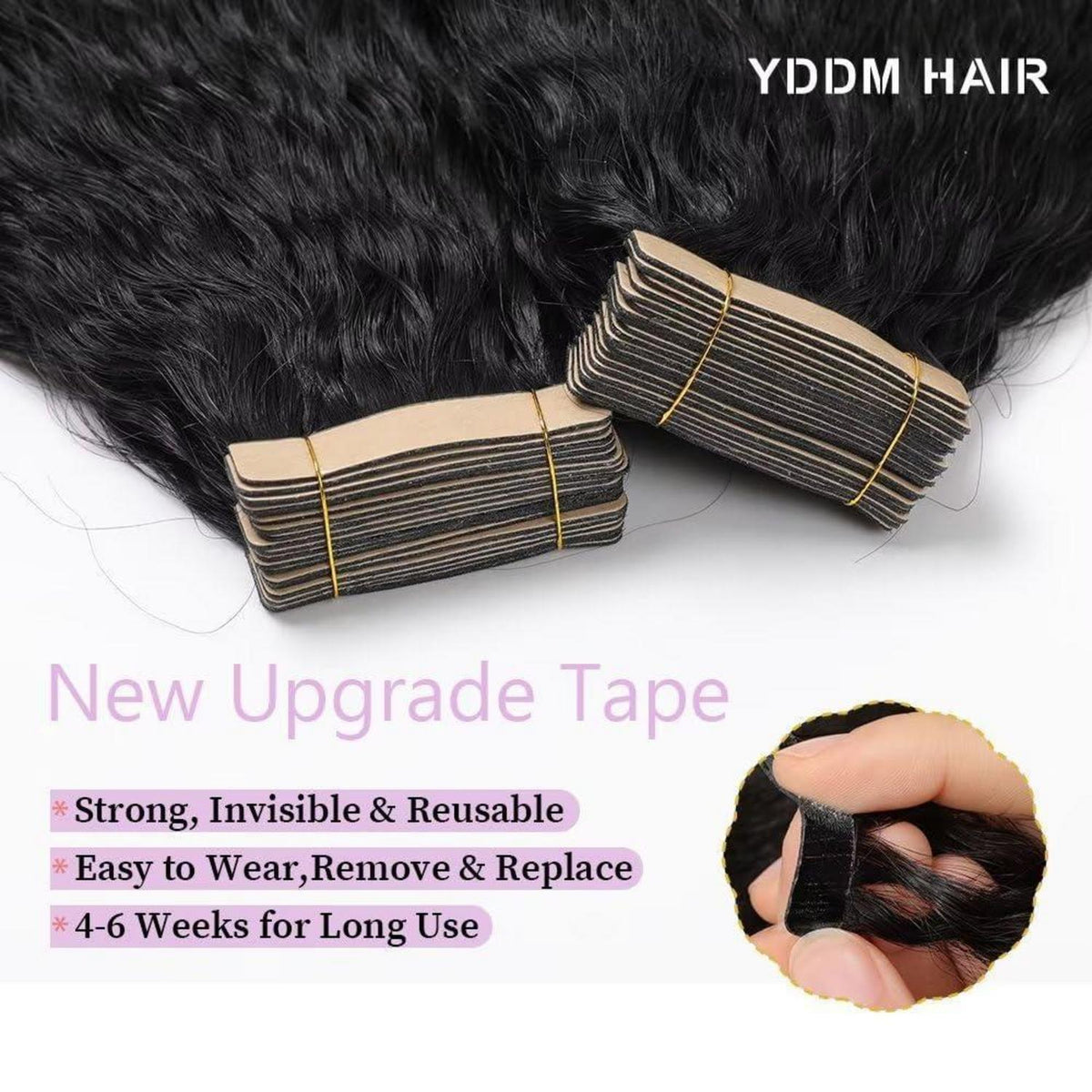 Echthaar Tape Extensions Schwarz Kinky Straight 26 Zoll 100g