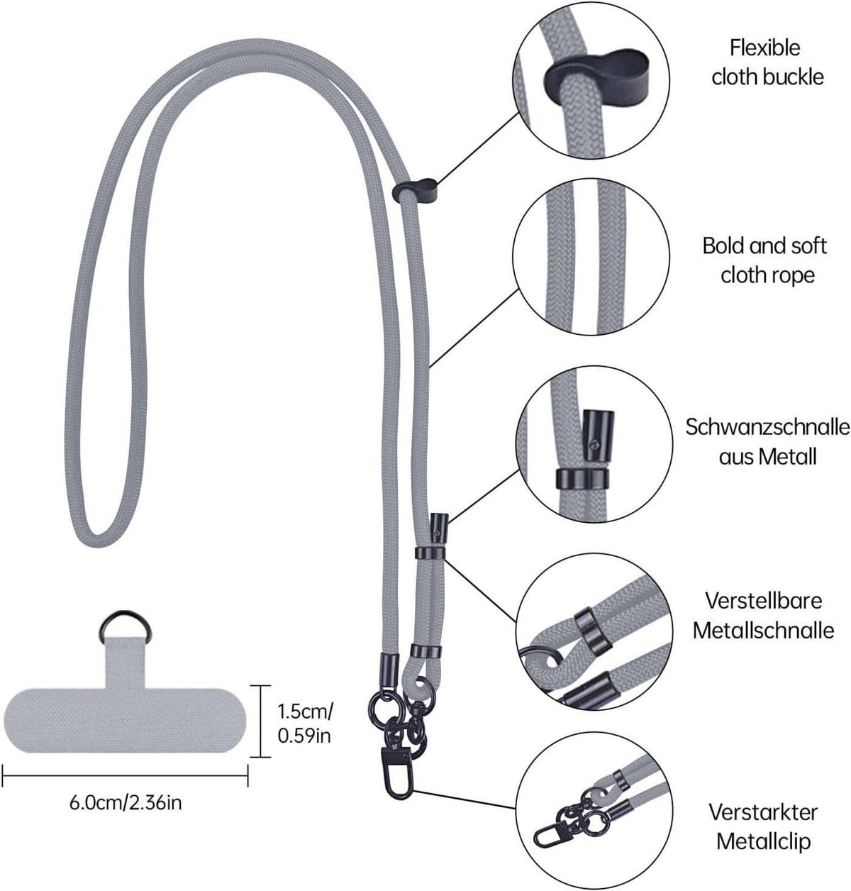 Handykette zum Umhängen, Nylon Kette für jedes Handy, Outdoor - Stilvoll und
