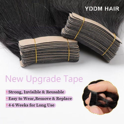 Echthaar Tape Extensions Schwarz 22 Zoll Yaki Straight