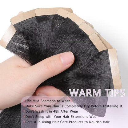 Echthaar Tape Extensions Schwarz 22 Zoll Yaki Straight