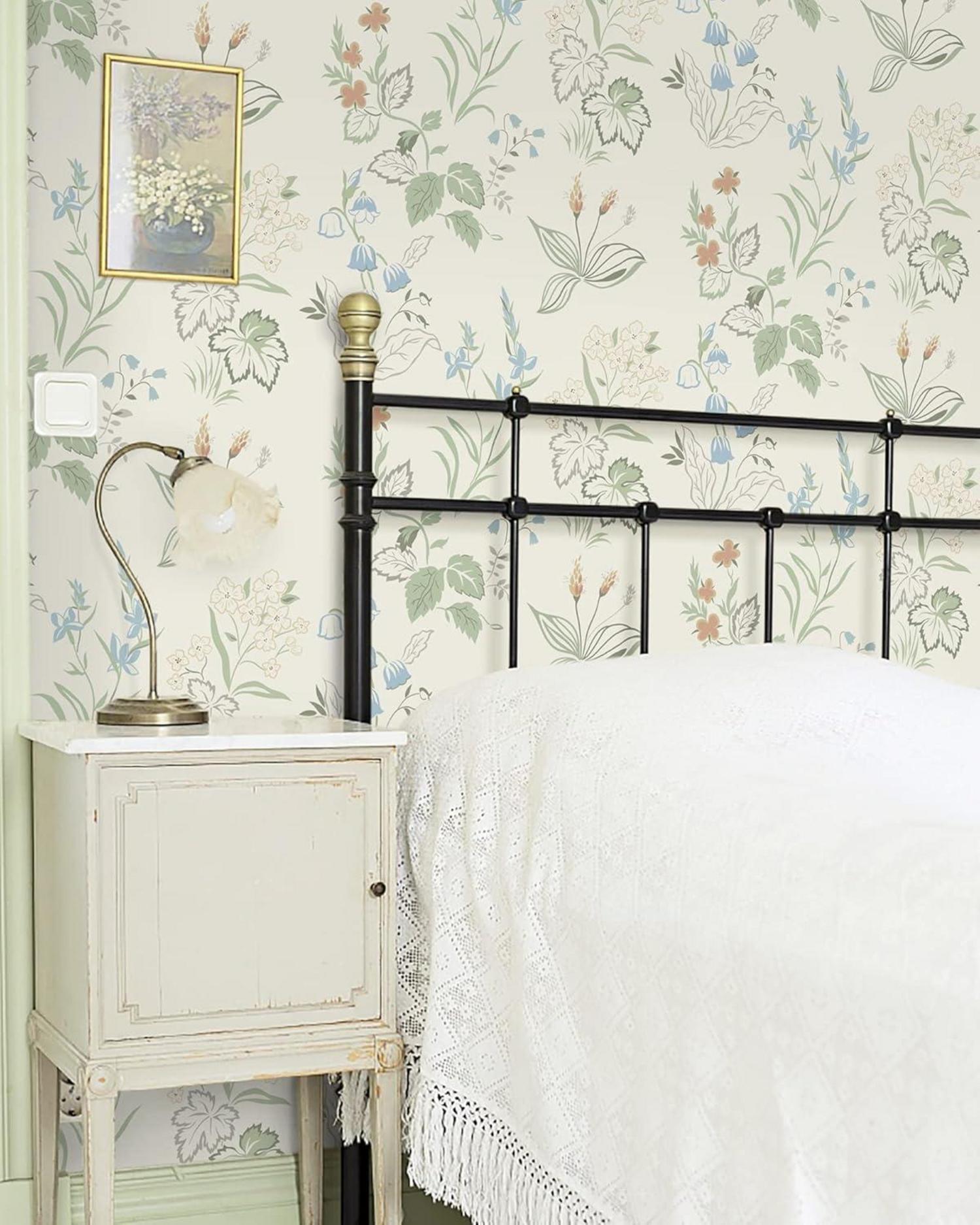 Selbstklebende Tapete Blumenwandverkleidung abnehmbar Vinyl Beige