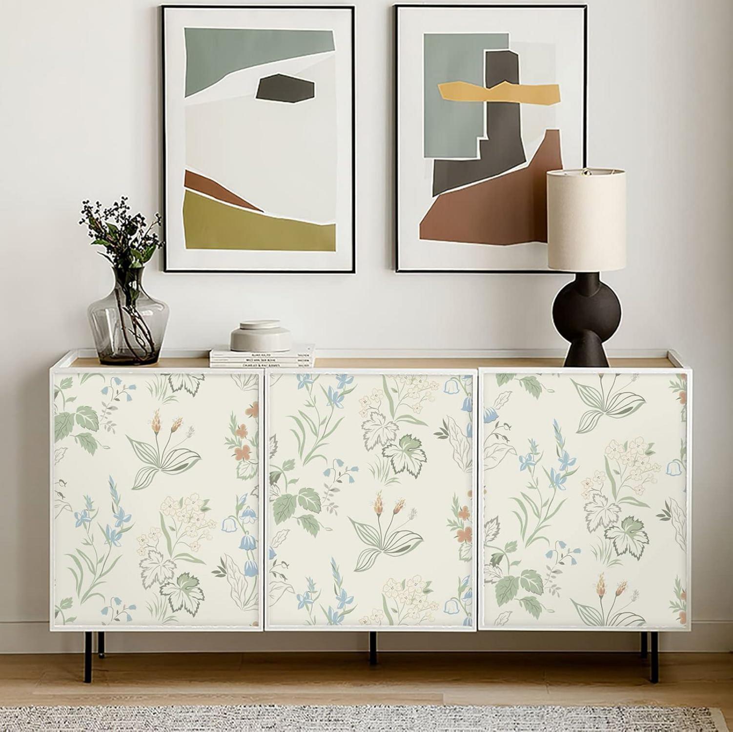 Selbstklebende Blumen Tapete 39×300cm Beige Grün Orange Abnehmbar