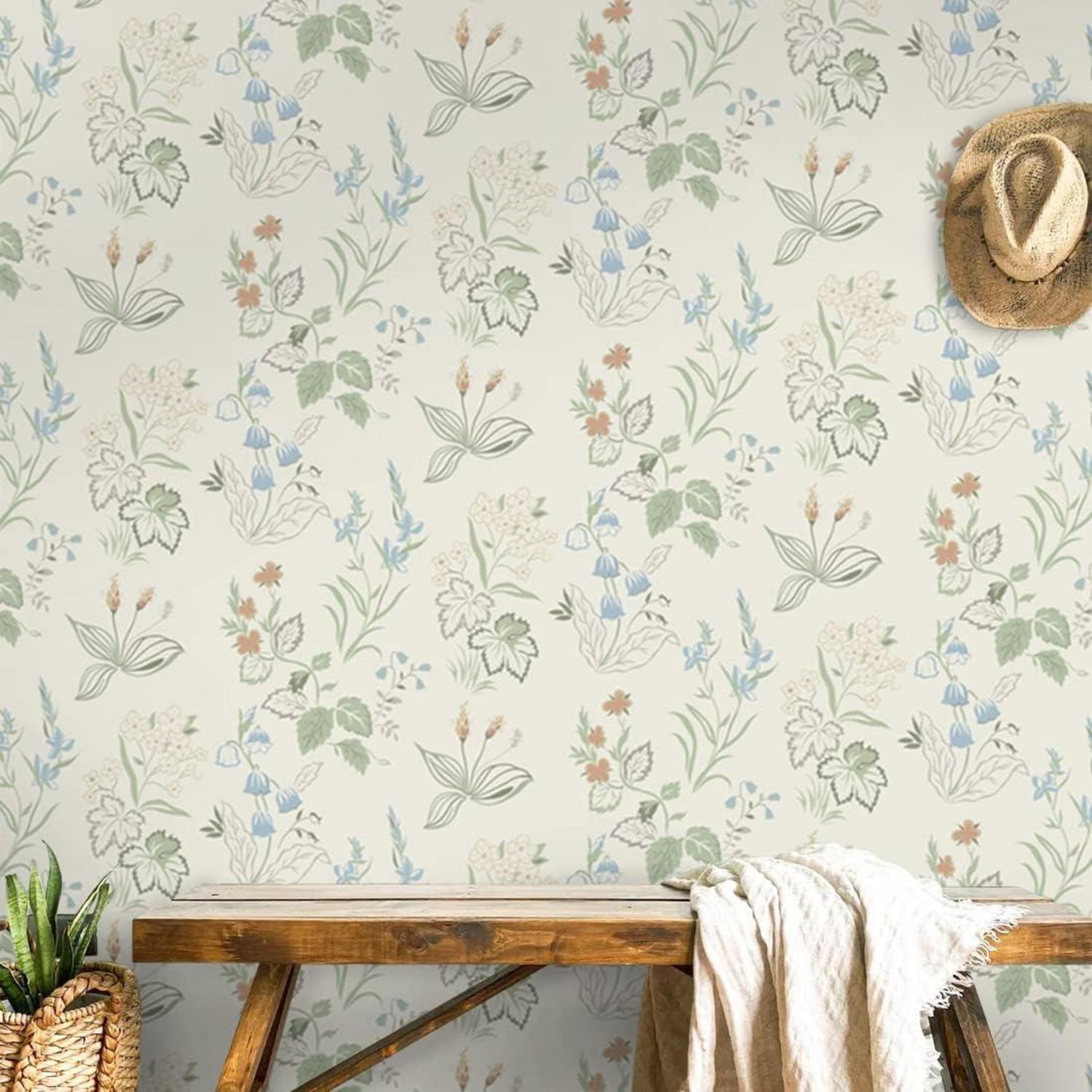 Selbstklebende Tapete Blumen 39×300cm Beige Orange Grün Vinyl Möbelfolie
