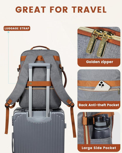 Handgepäck Rucksack 40L Damen Reiserucksack 17 Zoll Laptop dunkelgrau braun