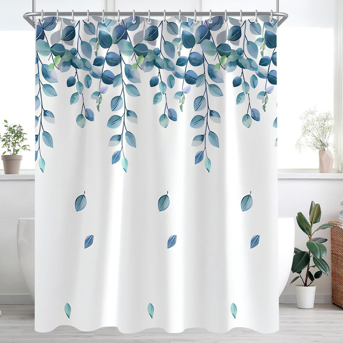 Duschvorhang Grün Blätter 260x200cm Polyester Saum Beschwerter