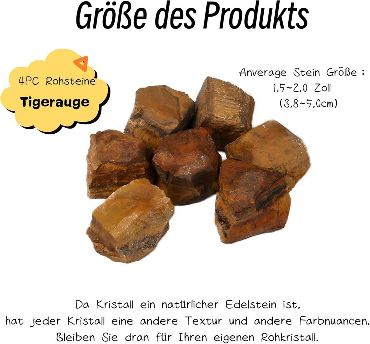 Tigerauge Rohsteine Premium Wassersteine Kristalle 4 Stück Set 4.5-5 cm