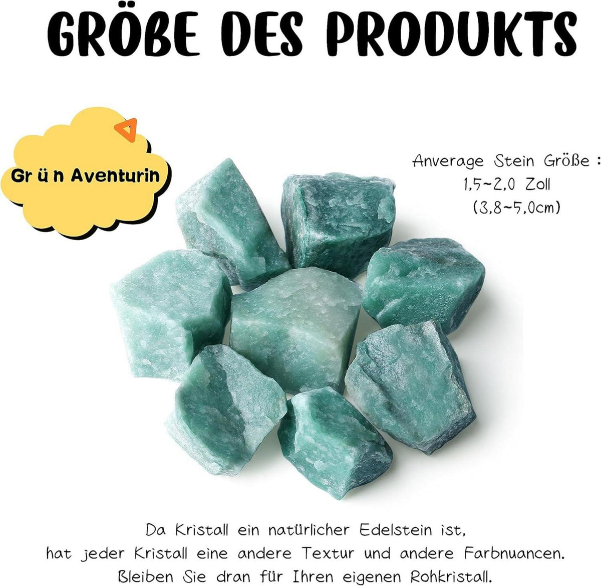 Großes Grünes Aventurin Rohsteine Wassersteine 4er Set 4.5-5 cm Heilsteine
