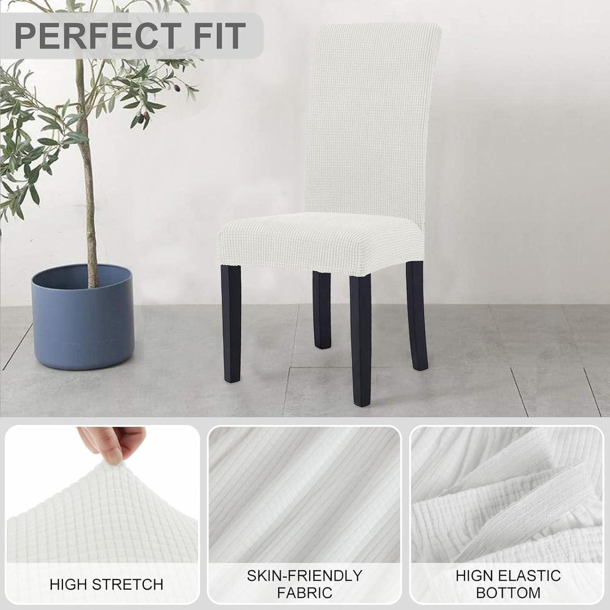 Stuhlhussen 4er Set – Stretchbezug für Esszimmerstühle Weiß