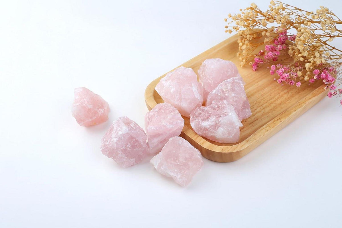 100% Natürliche Rosenquarz Rohsteine Wassersteine Kristalle Heilsteine 4 Stk