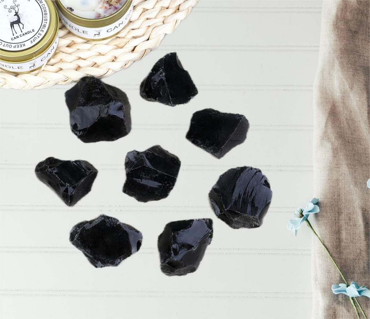 QINJIEJIE Premium Obsidian Rohsteine Wassersteine Kristalle 4er Set Natursteine