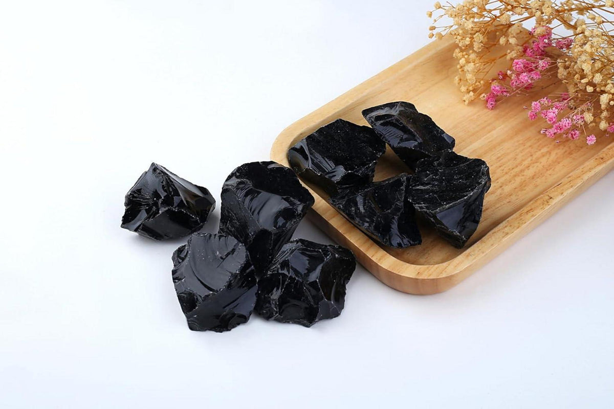 Obsidian Premium Wassersteine Kristalle 4 Stück Heilsteine Naturstein Set