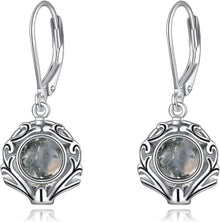 Moosachat Sterling Silber Leverback Ohrringe Filigran Elegantes Design