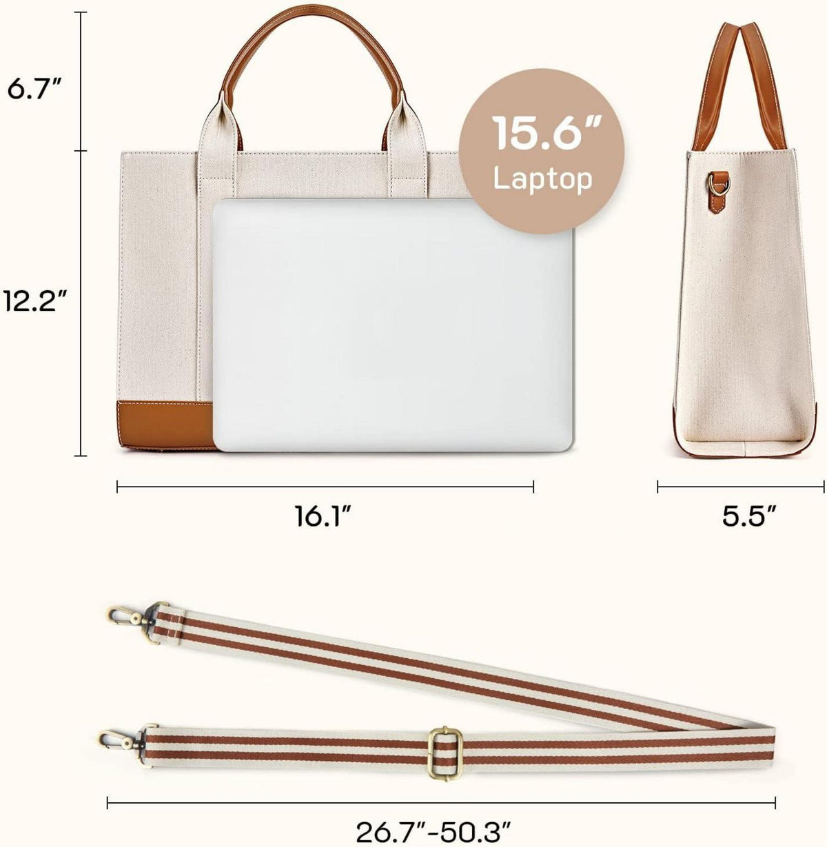 15,6 Zoll Canvas Laptoptasche Damen Aktentasche Schwarz
