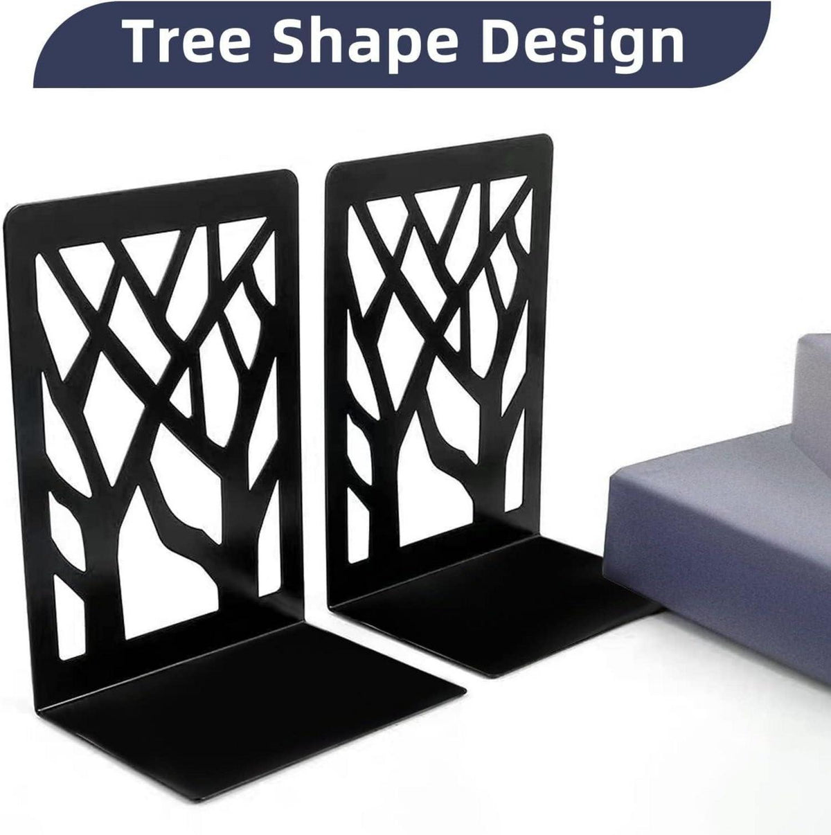 3 Paar Metall Buchstütze Schwarz Bücherhalter für Regal 12x9x16cm