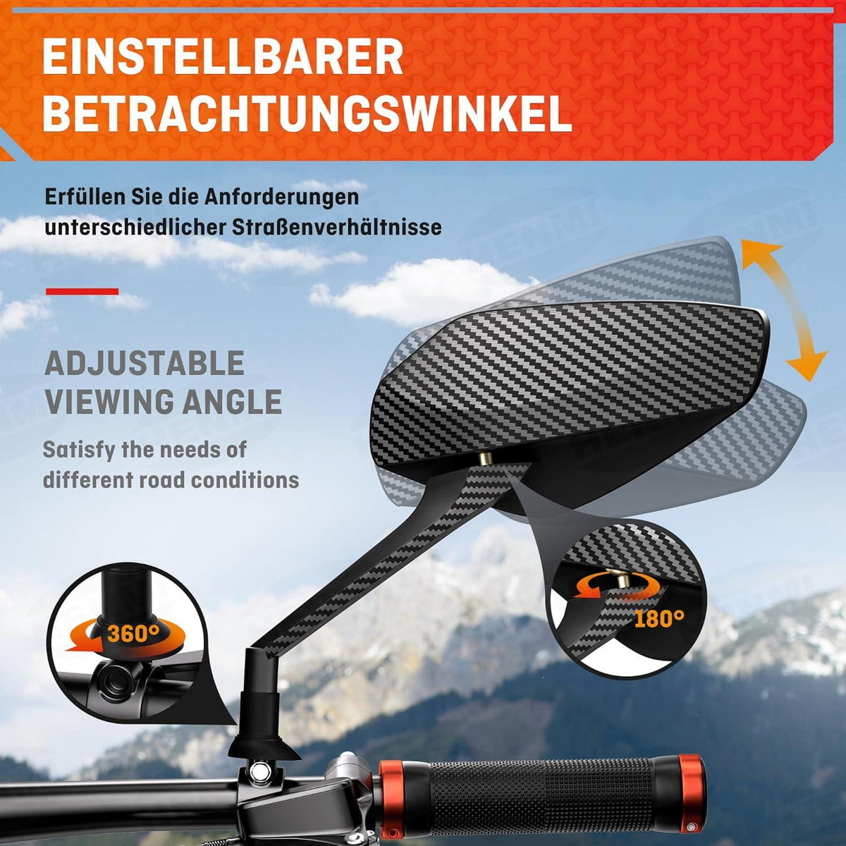 HENMI Fahrradspiegel für E-Bike HD Konvexspiegel Rückspiegel Echtglas