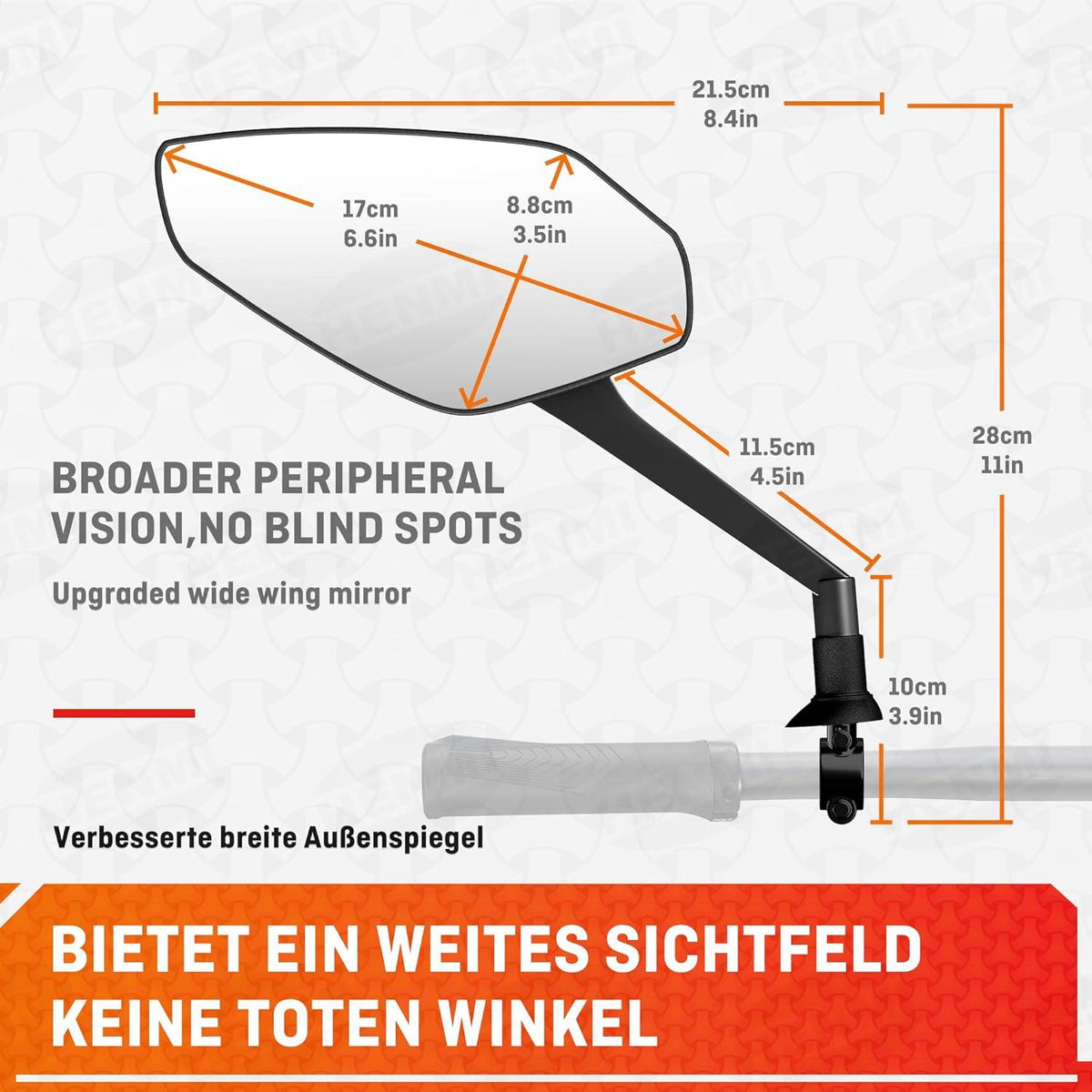 Fahrradspiegel E-Bike HD Konvexspiegel Extra Große Spiegelfläche