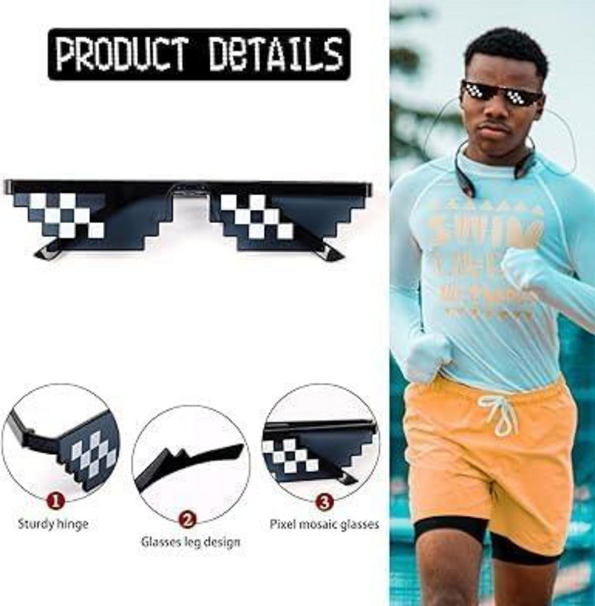 DERAYEE Thug Life Pixel Sonnenbrillen Set - 10PC Schwarz - Party Favors & Foto Requisiten