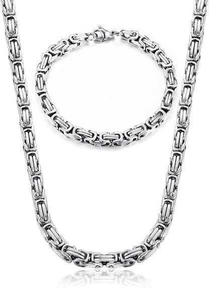 Königskette Halskette und Armband Set Edelstahl 6/8mm