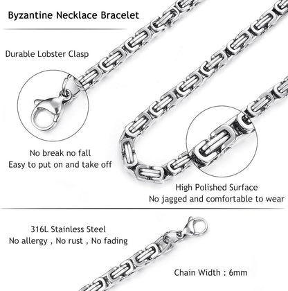 Ketten Herren Set Edelstahl Königskette Armband 6/8mm