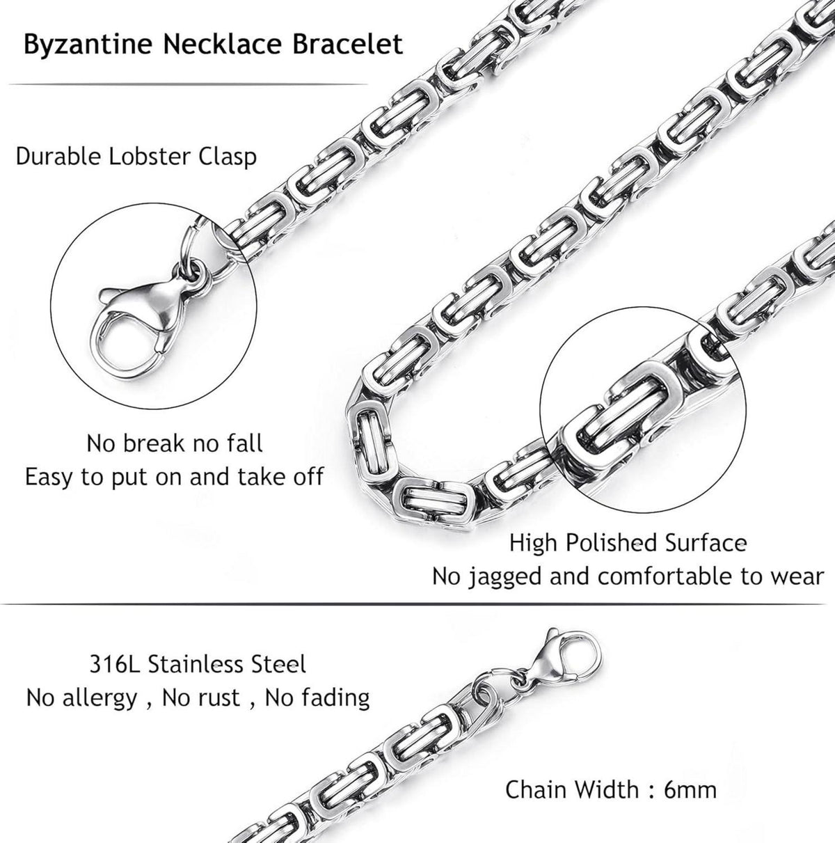 Ketten Herren Set Edelstahl Königskette Armband 6/8mm