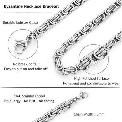 Herren Königskette & Armband Set Edelstahl 6/8mm Byzantinisch