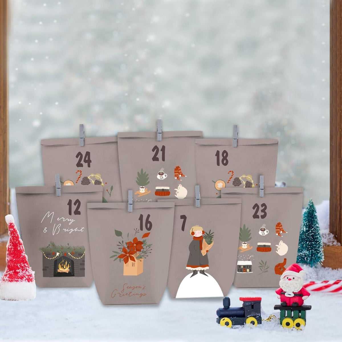 Adventskalender zum Befüllen 24 Kraft braun Lila Tüten mit