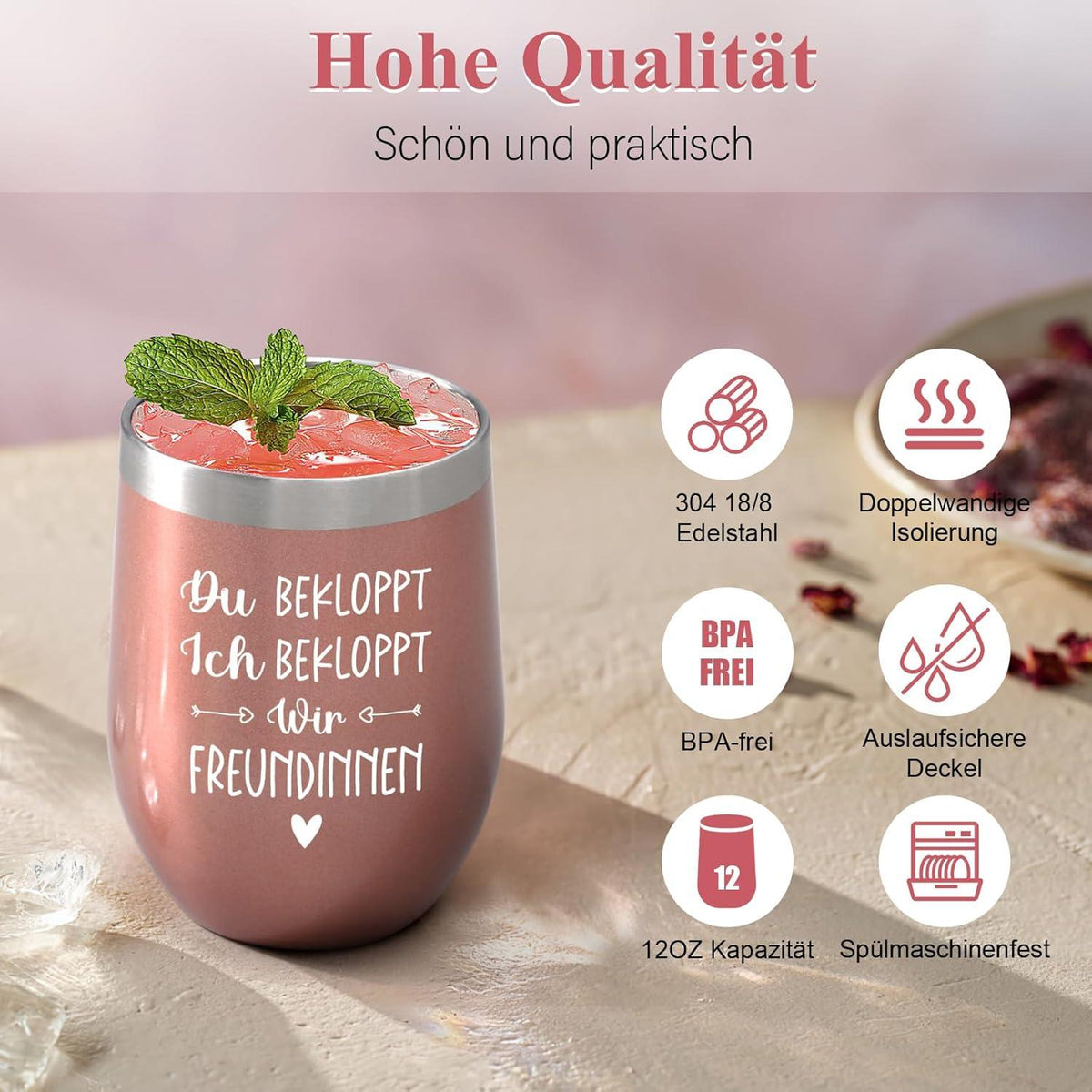 Lustige Geschenke 12oz Edelstahl Kaffeebecher to go Roségold