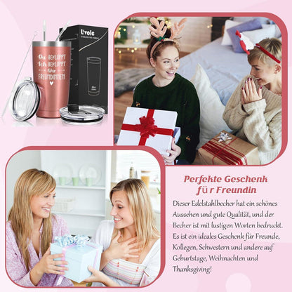 Livole Du Bekloppt Ich Bekloppt Tasse 600ml Edelstahl Thermobecher Roségold