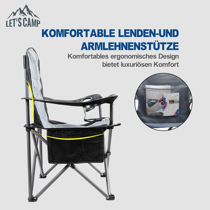 Campingstuhl Faltbar XL mit Getränkehaltern Tragetasche bis 160kg