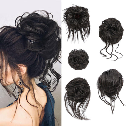 5er Pack Messy Bun Haarteile mit Gummiband, gewellt