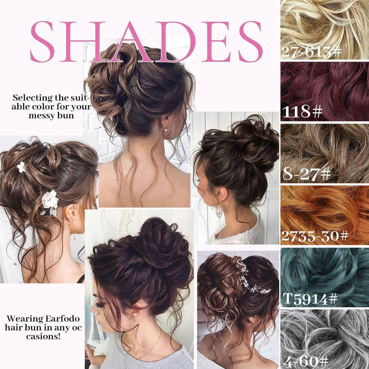 5er Pack Messy Bun Haarteile mit Gummiband, gewellt