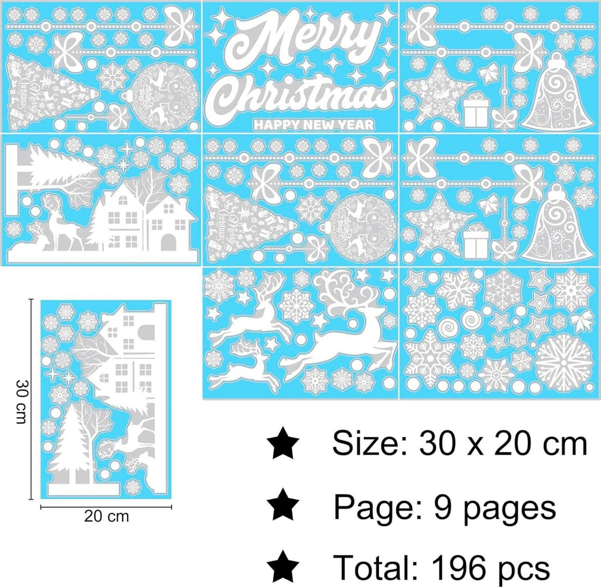 BELSVOR 196 Weihnachtsfensterbilder Rentiere Schneeflocken PVC