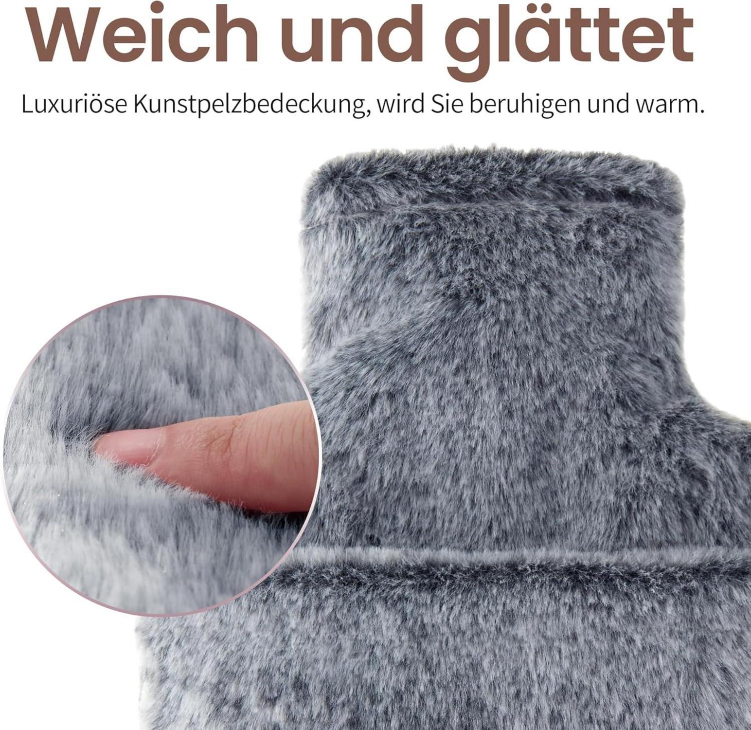 samply 2L Wärmflasche mit weichem Bezug Grau - Ideal für kalte Nächte