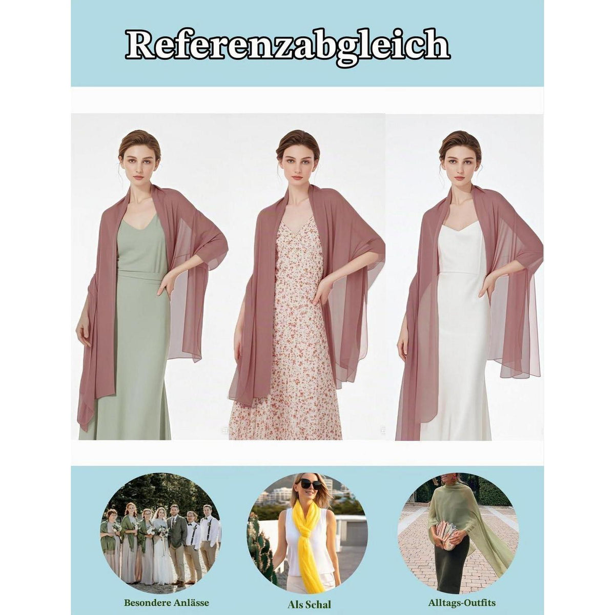 Chiffon Schal Stola Damen Festlich Elegant Zimtrose