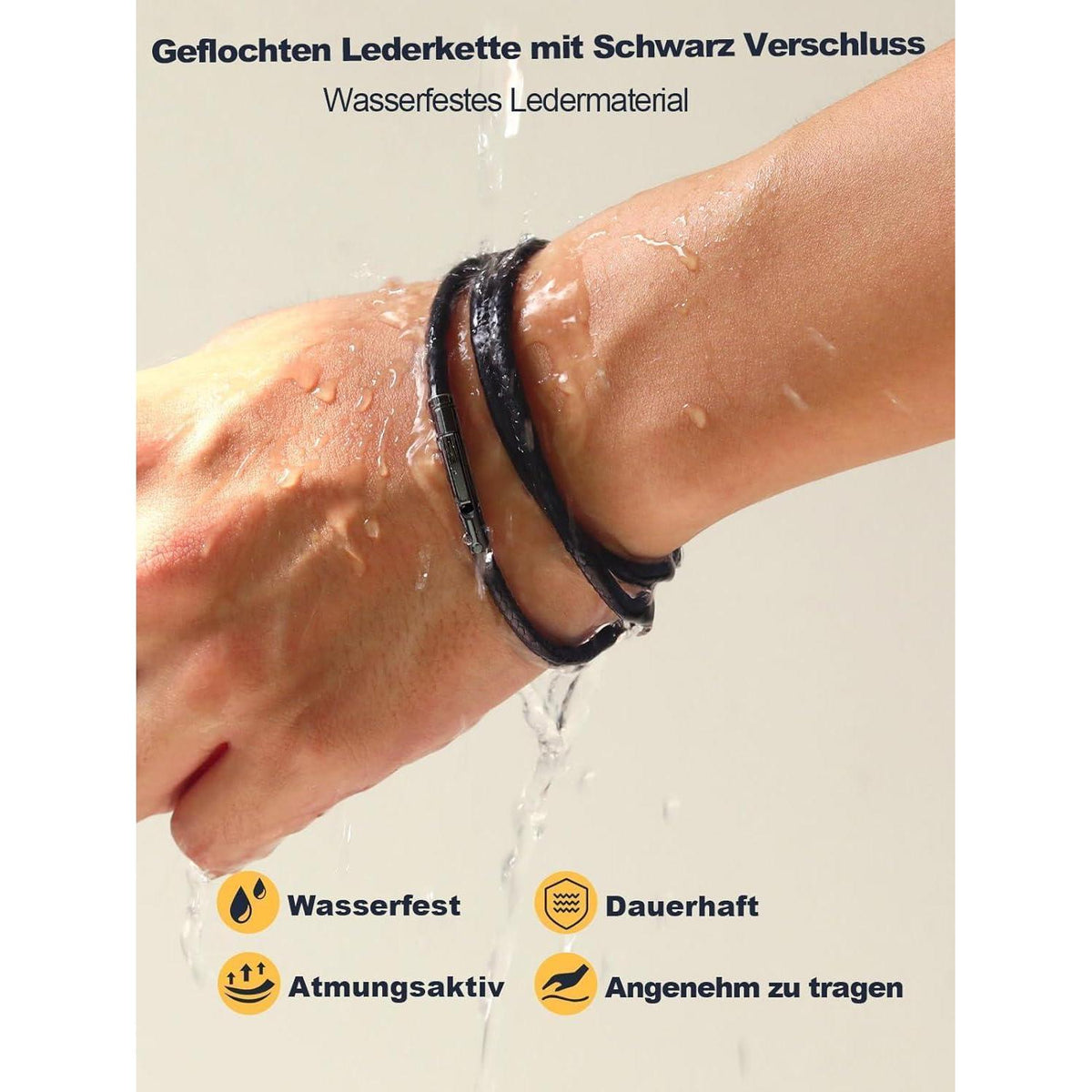 Geflochtene Wachskette mit Edelstahlverschluss 3mm 41cm Schwarz